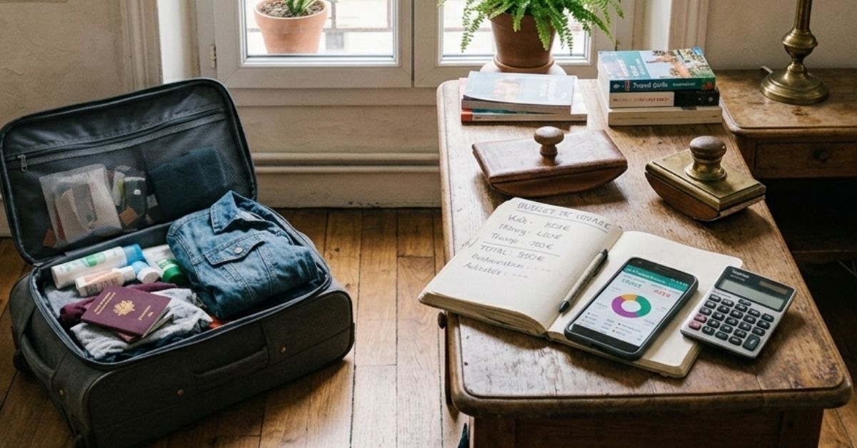 Valise et calculatrice, symbole de l'arbitrage budgétaire des vacances d'été 2026
